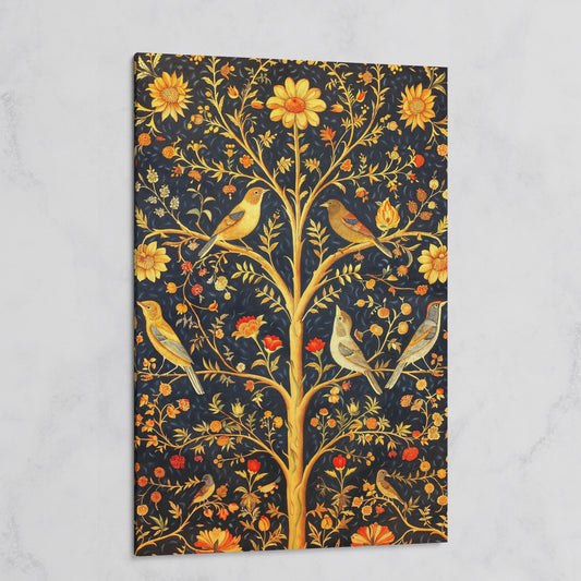 Birds on Floral Tree Canvas Print on gallery wrap