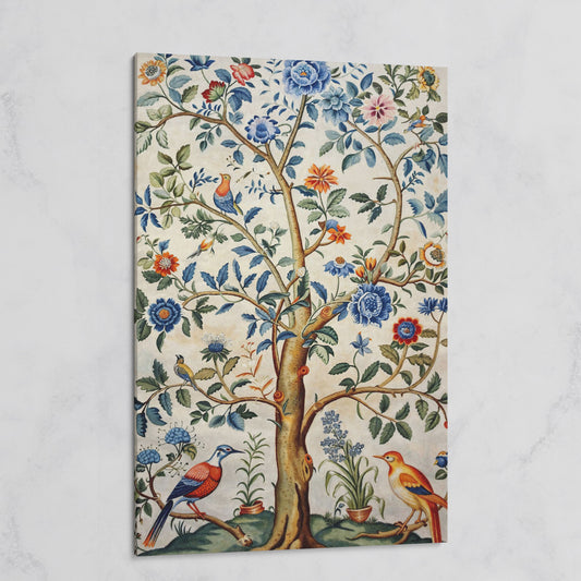 Vintage Botanical Tree with Birds Canvas on gallery wrap