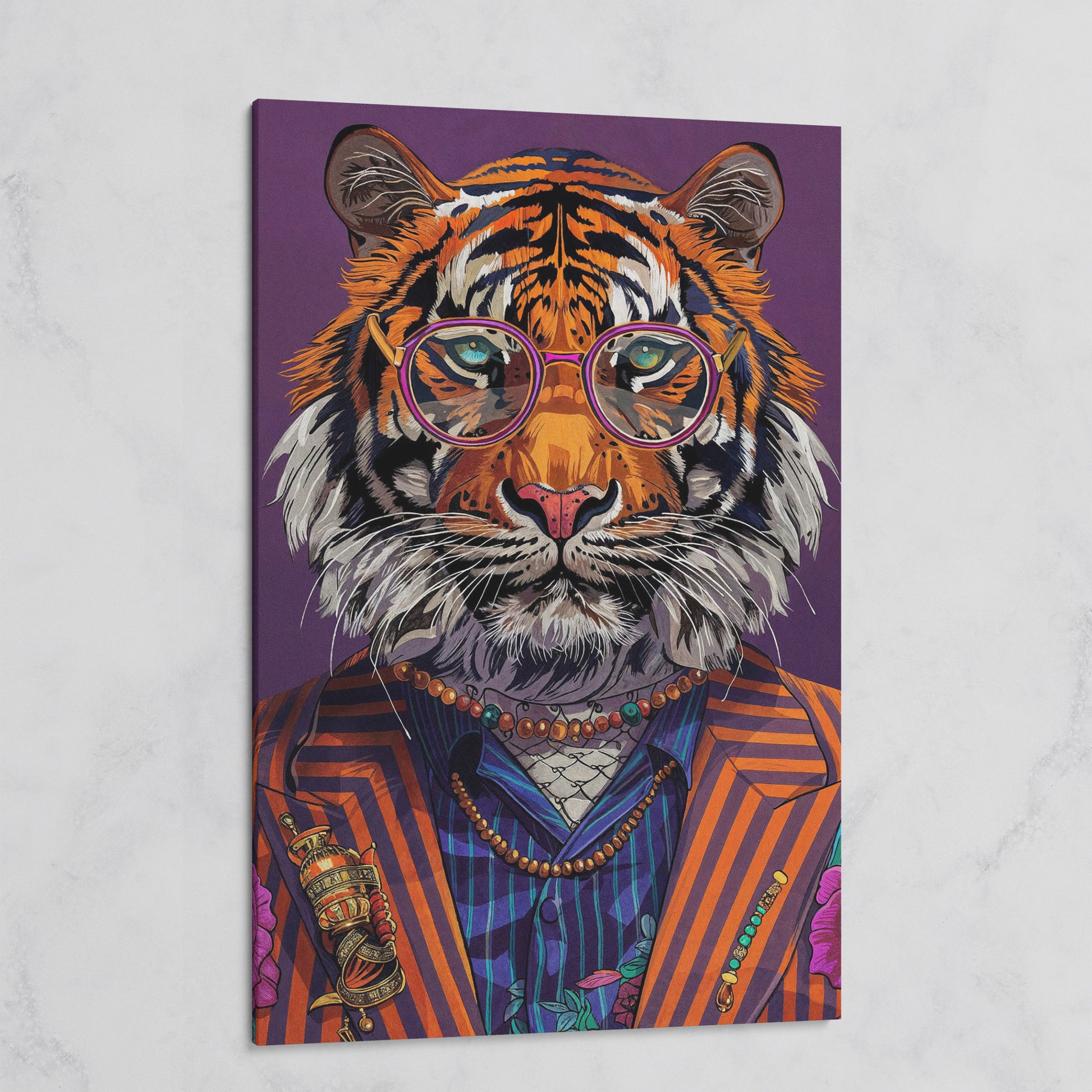 Tiger in Suit and Glasses Canvas Print on gallery wrap