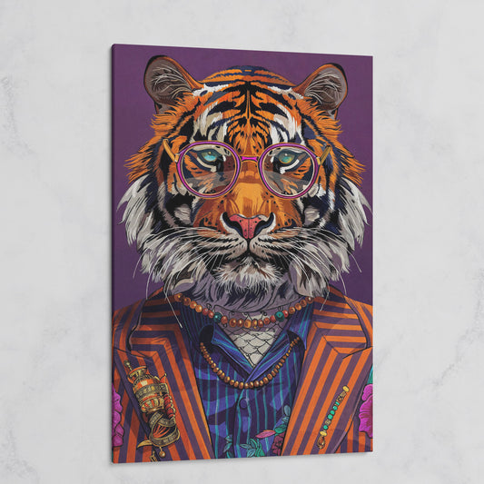 Tiger in Suit and Glasses Canvas Print on gallery wrap