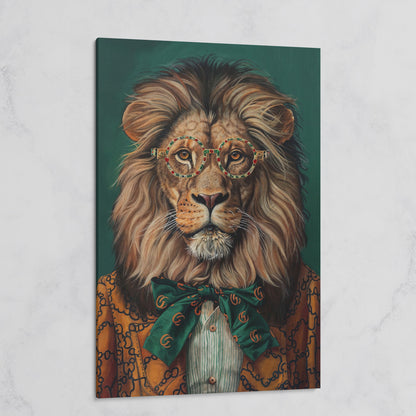 Fashionable Lion in Glasses Canvas Portrait on gallery wrap