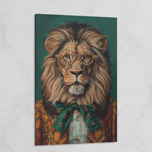 Fashionable Lion in Glasses Canvas Portrait on gallery wrap