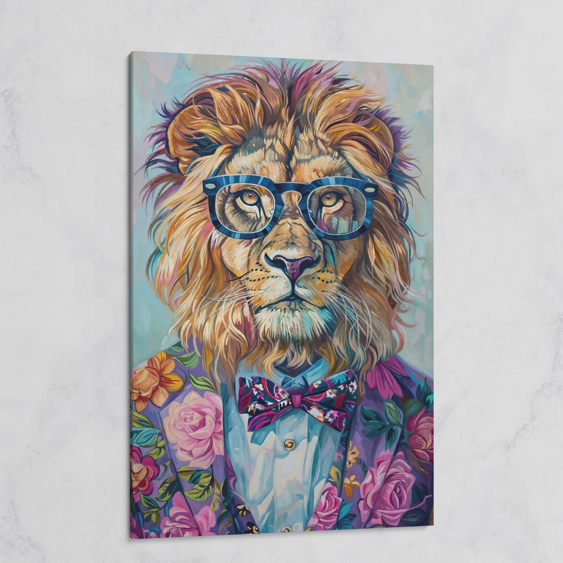 Lion in Suit with Glasses Canvas Print on gallery wrap