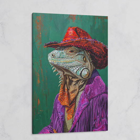 Fancy Iguana Cowboy Canvas Wall Art on gallery wrap