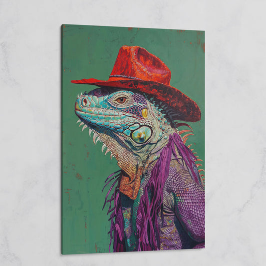 Lizard Cowboy Portrait Canvas on gallery wrap