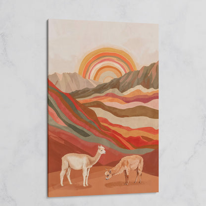 Majestic Alpacas in Boho Landscape Canvas on gallery wrap