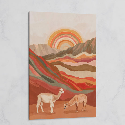 Majestic Alpacas in Boho Landscape Canvas on gallery wrap