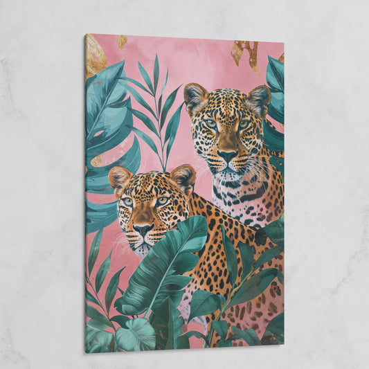 Leopard in Tropical Leaves Canvas on gallery wrap