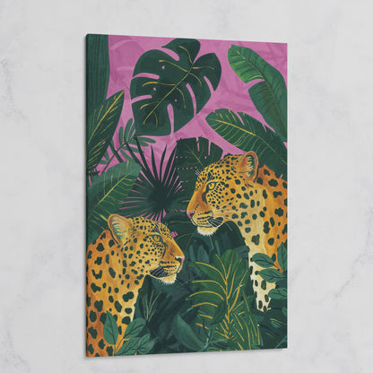 Leopard Pair in Tropical Jungle Canvas on gallery wrap