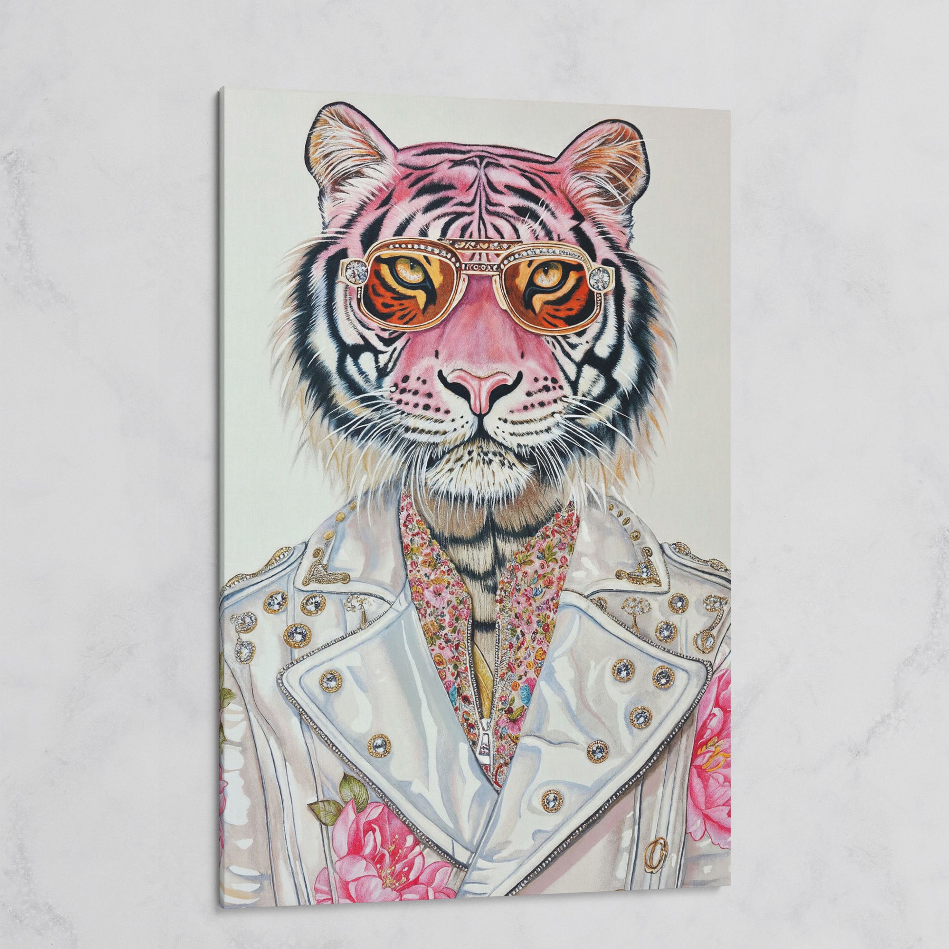 Stylish Pink Tiger with Sunglasses Canvas on gallery wrap