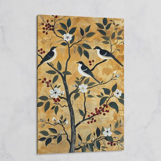 Birds in a Blossoming Tree Canvas on gallery wrap