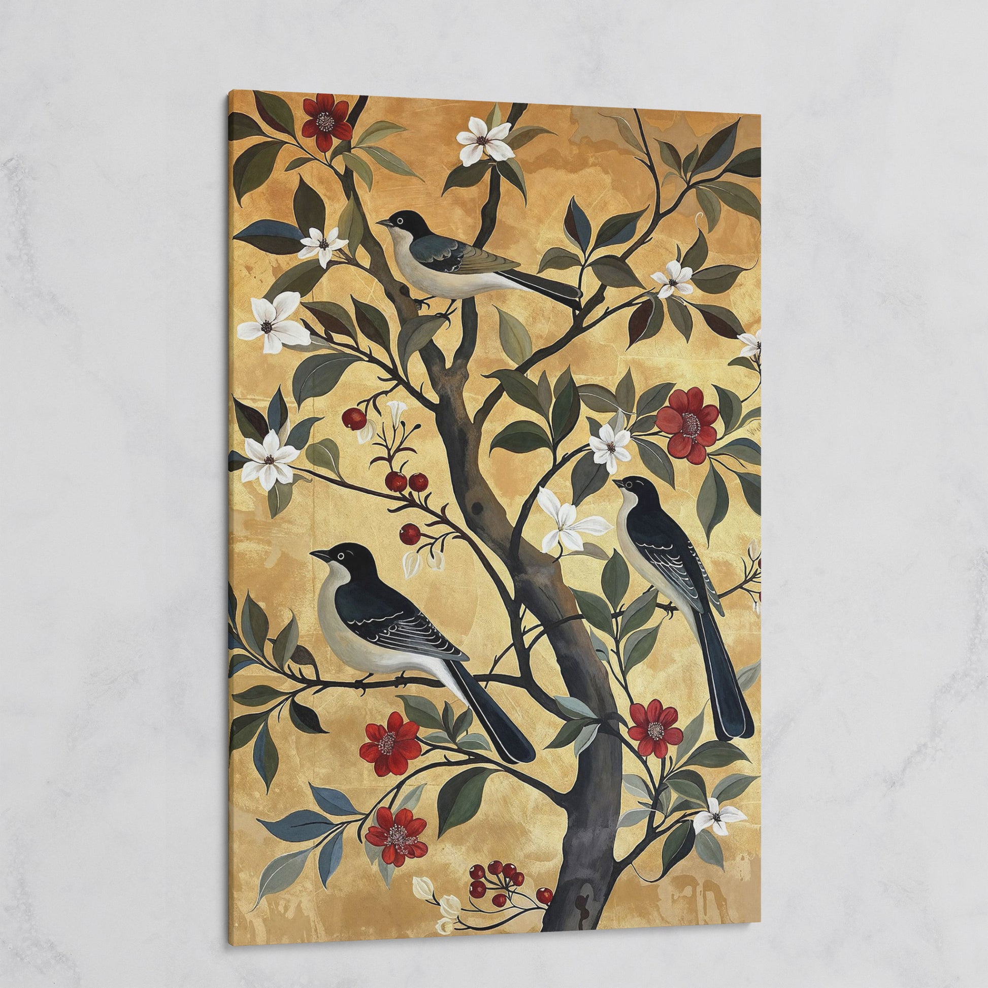 Birds on Blooming Tree Canvas Print on gallery wrap