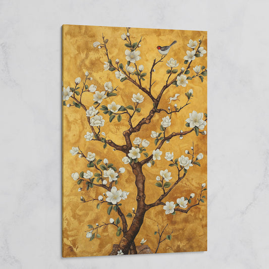 Magnolia Tree with Bird Canvas Wall Art on gallery wrap