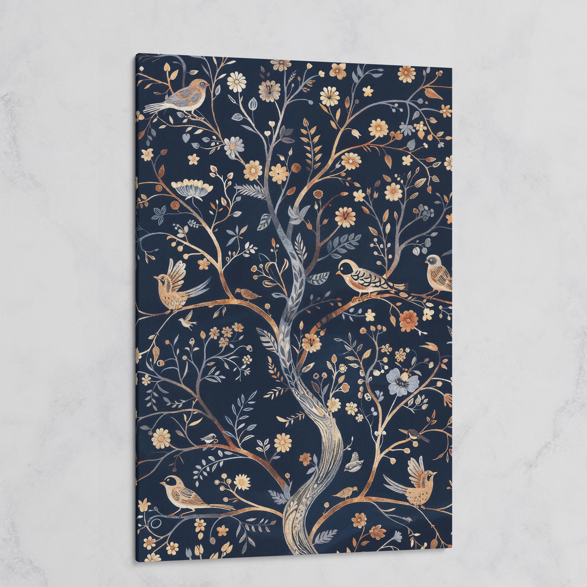 Boho Birds on Flower Tree Canvas Print on gallery wrap