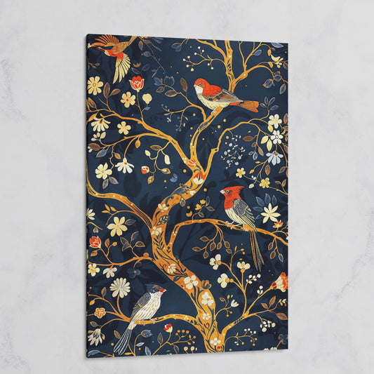Flower Tree of Life with Birds Canvas Print on gallery wrap