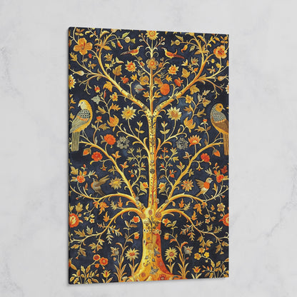 Tree of Life with Birds and Flowers Canvas on gallery wrap