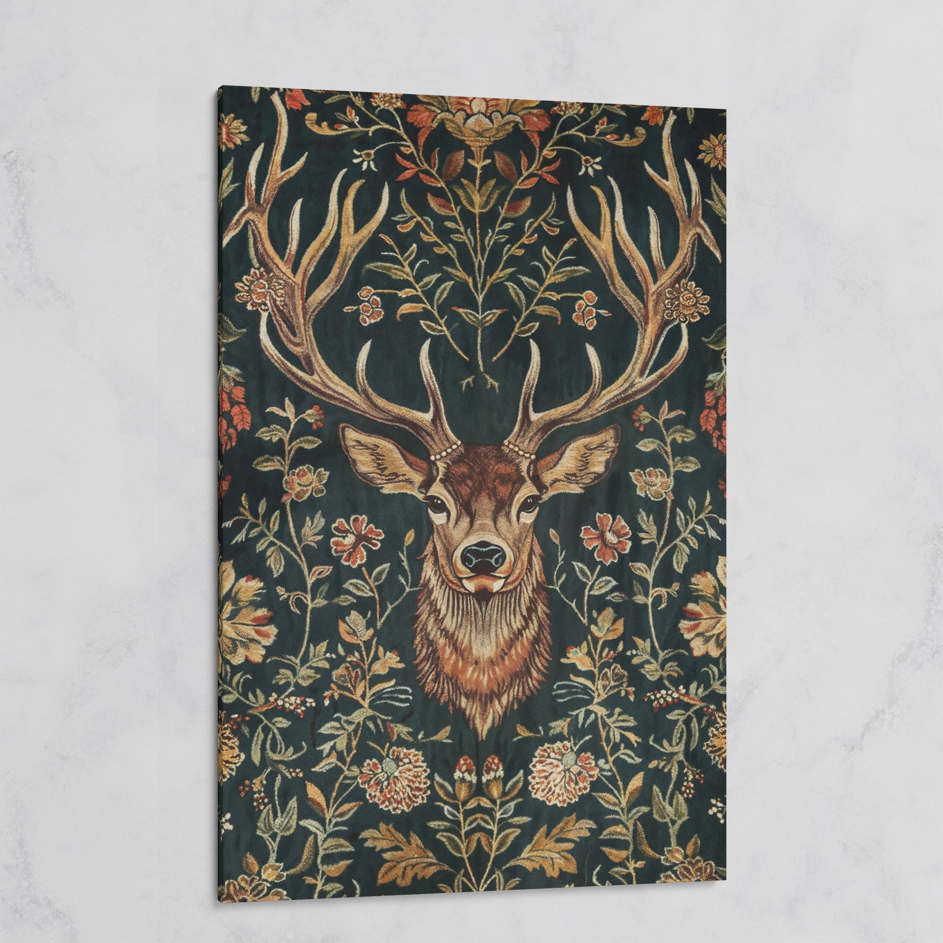 Majestic Deer with Floral Canvas Art on gallery wrap