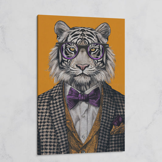 Fashionable Tiger in Glasses Canvas Print on gallery wrap