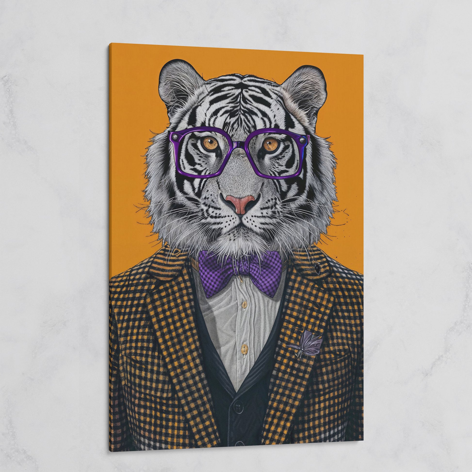 Tiger in Suit Canvas Print, Burnt Orange Portrait on gallery wrap