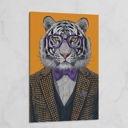 Tiger in Suit Canvas Print, Burnt Orange Portrait on gallery wrap