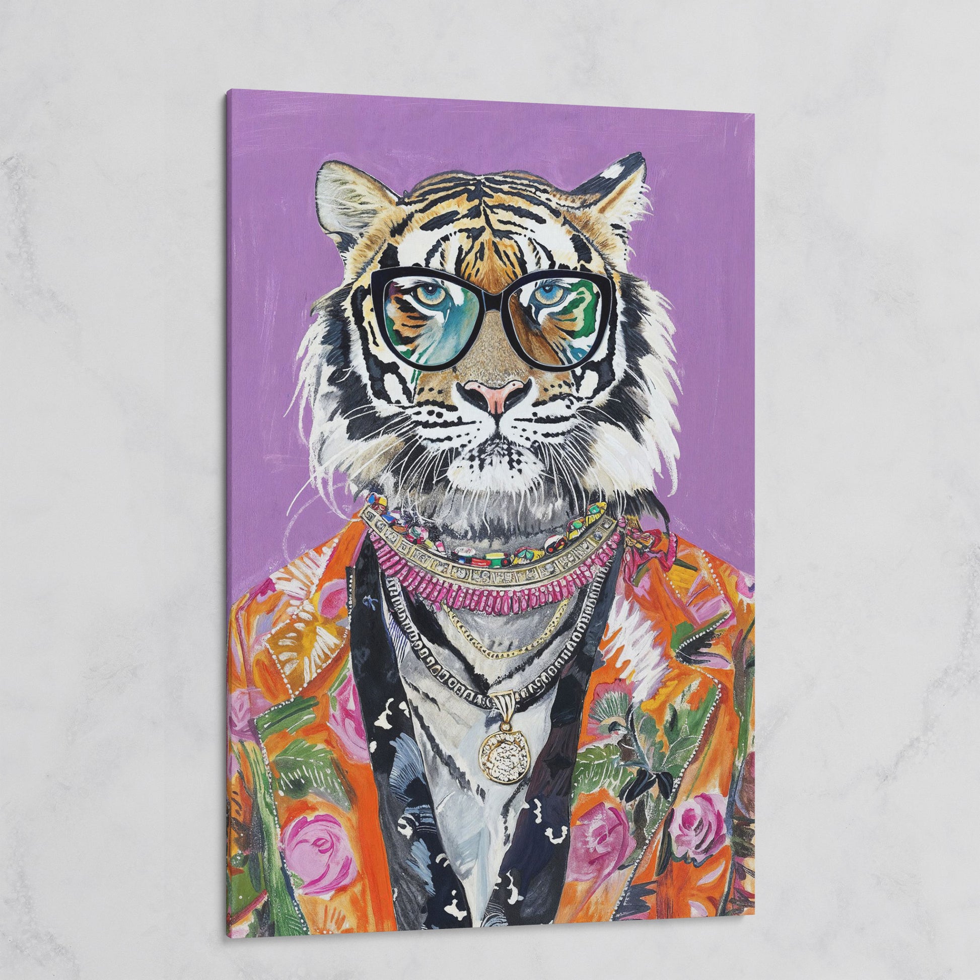 Quirky Fashion Tiger in Glasses Canvas Print on gallery wrap