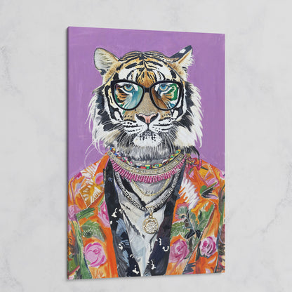 Quirky Fashion Tiger in Glasses Canvas Print on gallery wrap