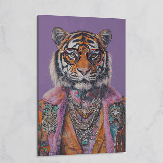 Quirky Tiger in Glasses Canvas Print on gallery wrap