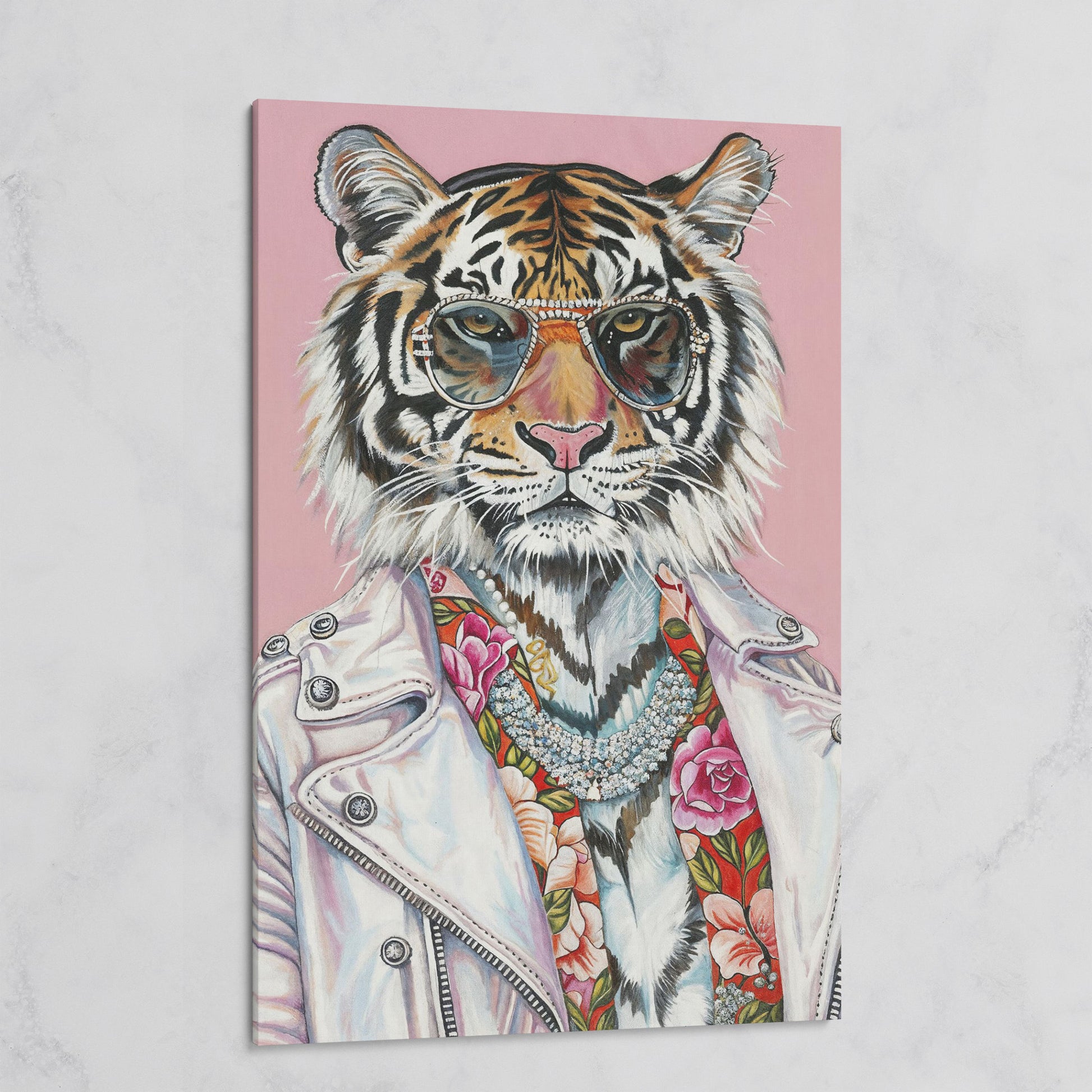 Tiger in Glasses and Jacket Canvas Print on gallery wrap