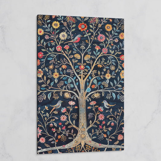 Floral Tree of Life with Birds Canvas Print on gallery wrap