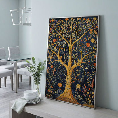 Tree of Life with Birds Canvas in silver floating frame