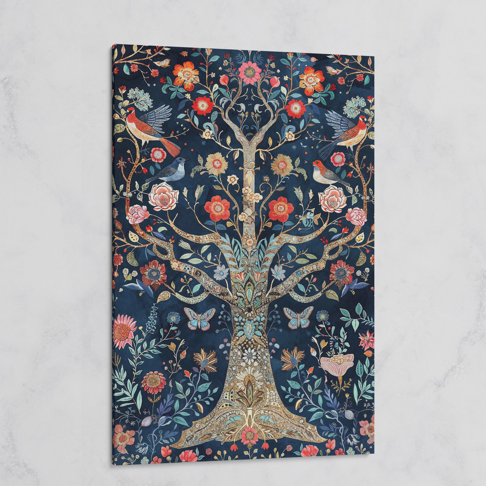 Mystical Flower Tree of Life with Birds Canvas on gallery wrap