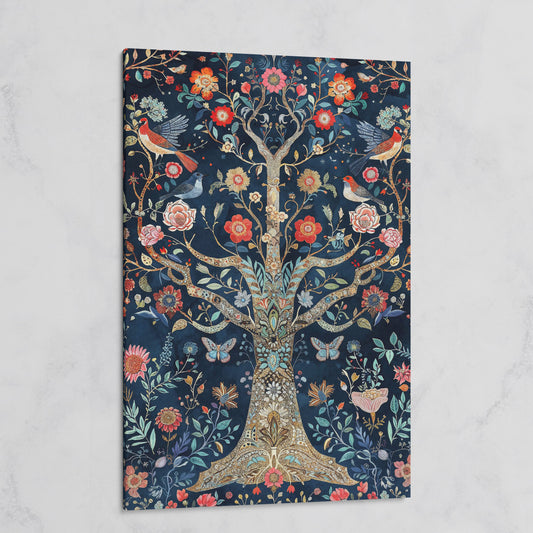Mystical Flower Tree of Life with Birds Canvas on gallery wrap