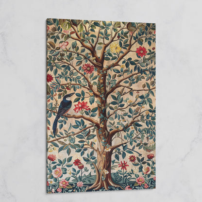 Tree of Life with Bird Canvas Art in Teal and Sienna on gallery wrap