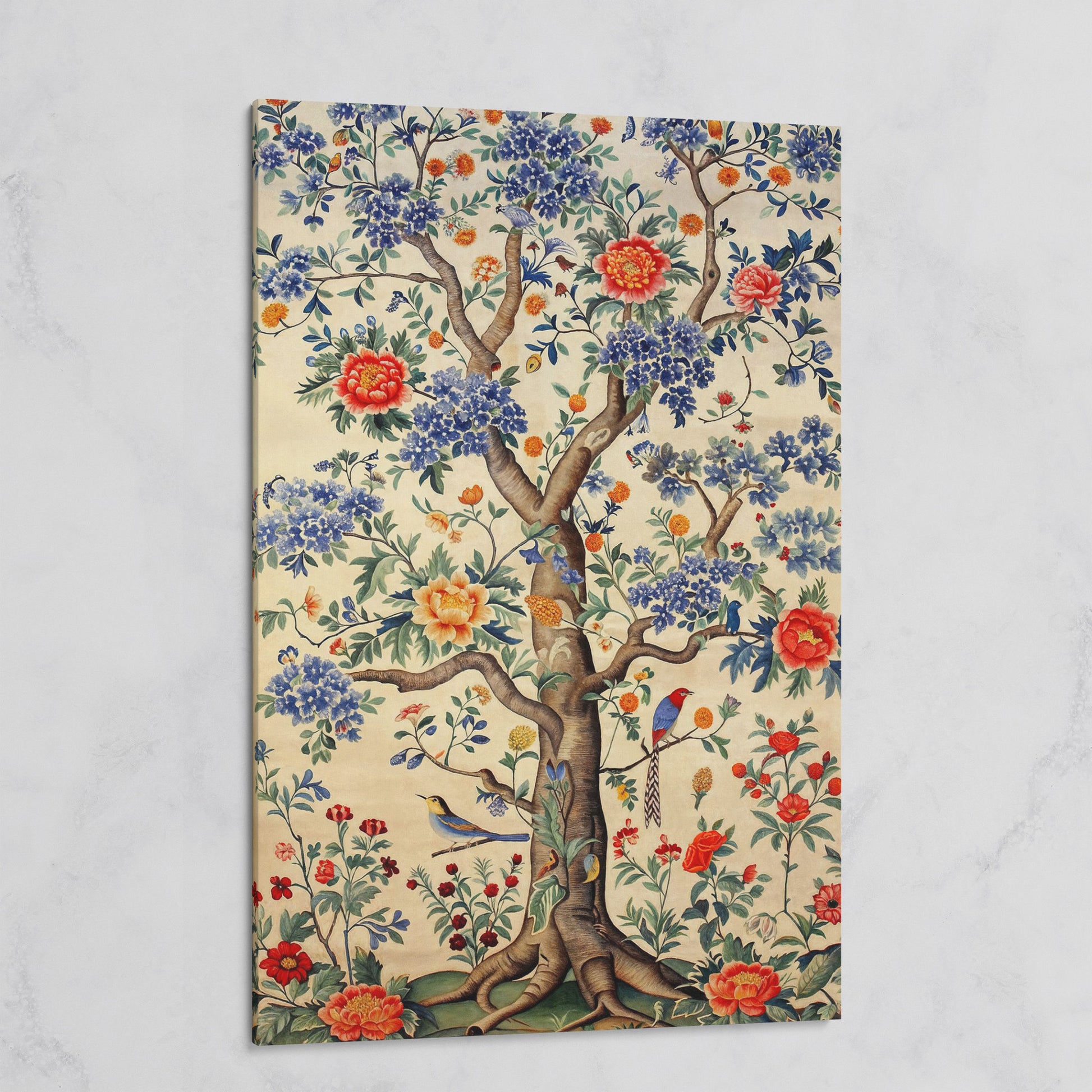 Peony Tree with Birds Canvas Print on gallery wrap