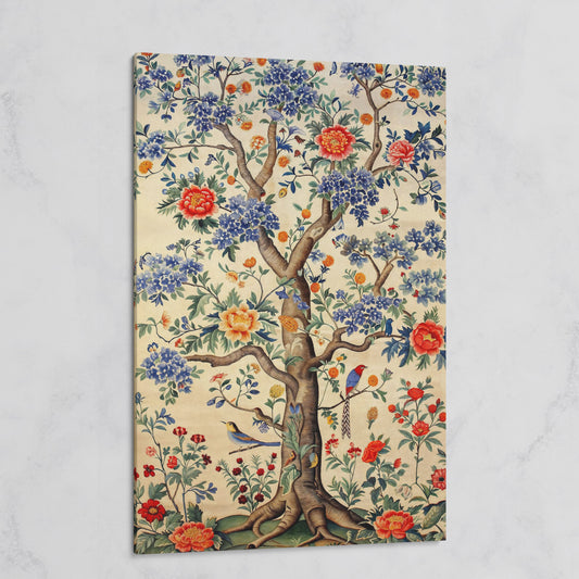 Peony Tree with Birds Canvas Print on gallery wrap