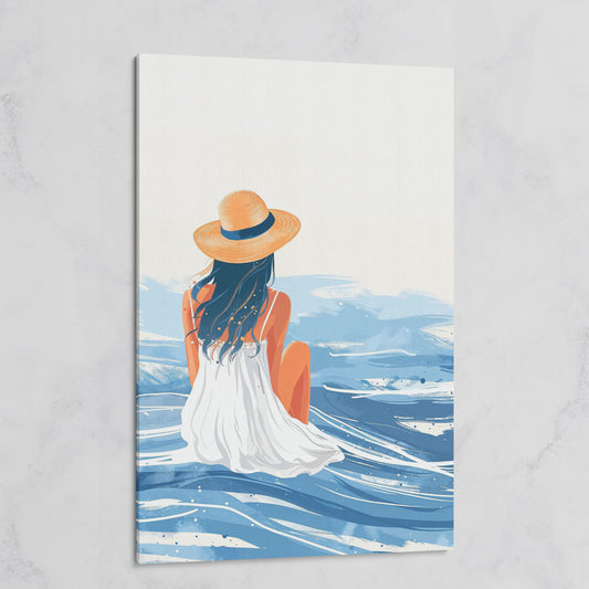 Woman by the Sea Canvas Wall Art in Portrait on gallery wrap