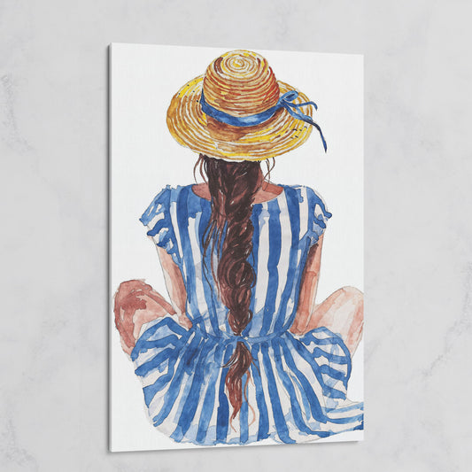 Bohemian Woman in Striped Dress Canvas Print on gallery wrap