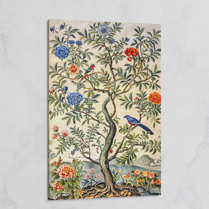 Flowering Tree with Birds Canvas Art on gallery wrap