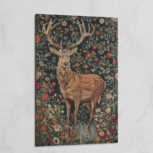 Majestic Stag with Bohemian Florals Canvas Print on gallery wrap