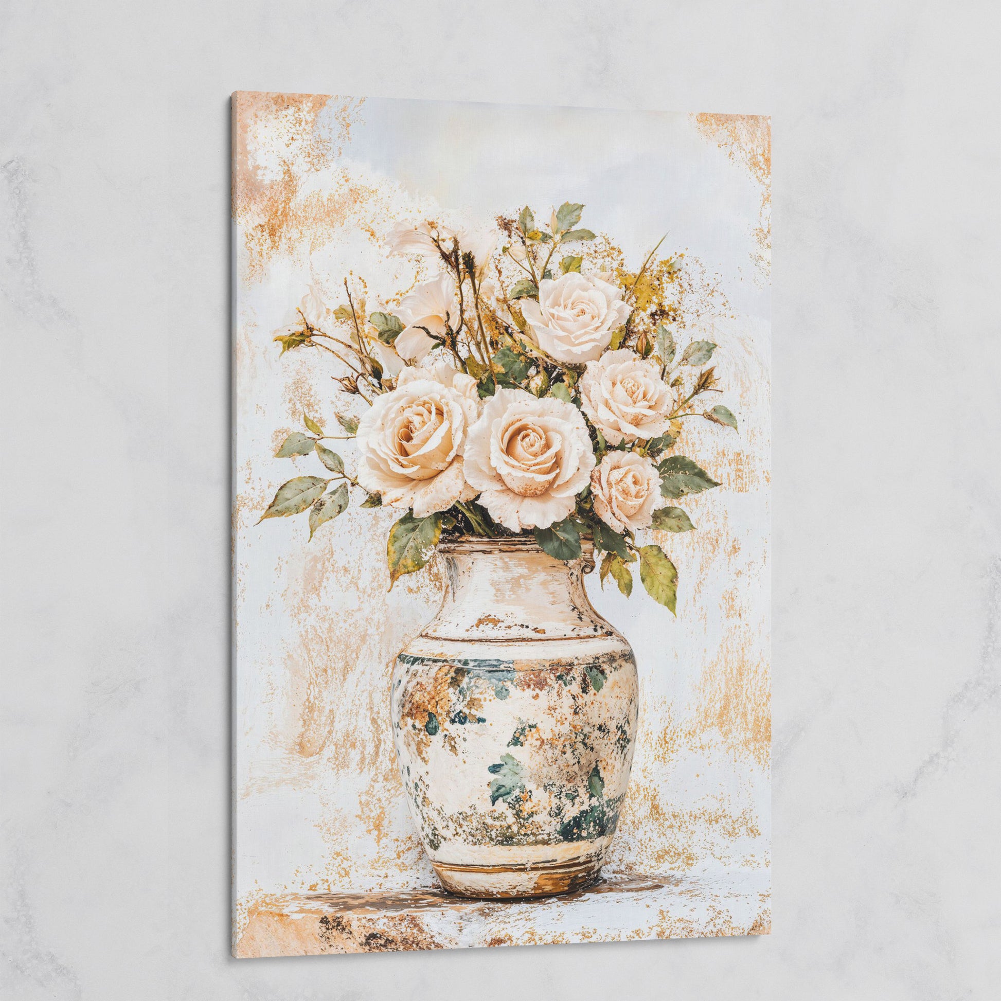 Roses in a Vase Canvas Print. Vintage Floral Still Life Wall Art on gallery wrap