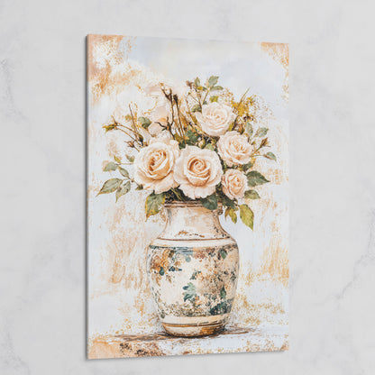 Roses in a Vase Canvas Print. Vintage Floral Still Life Wall Art on gallery wrap