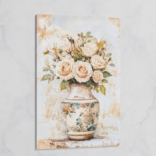 Roses in a Vase Canvas Print. Vintage Floral Still Life Wall Art on gallery wrap