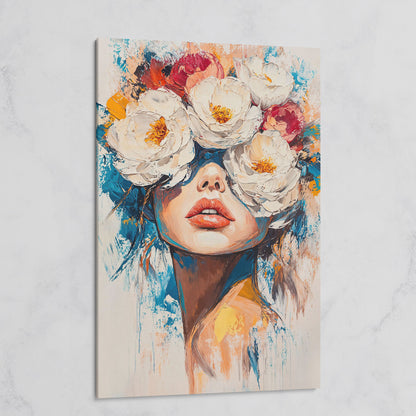 Floral Headdress Woman Portrait Canvas Art on gallery wrap