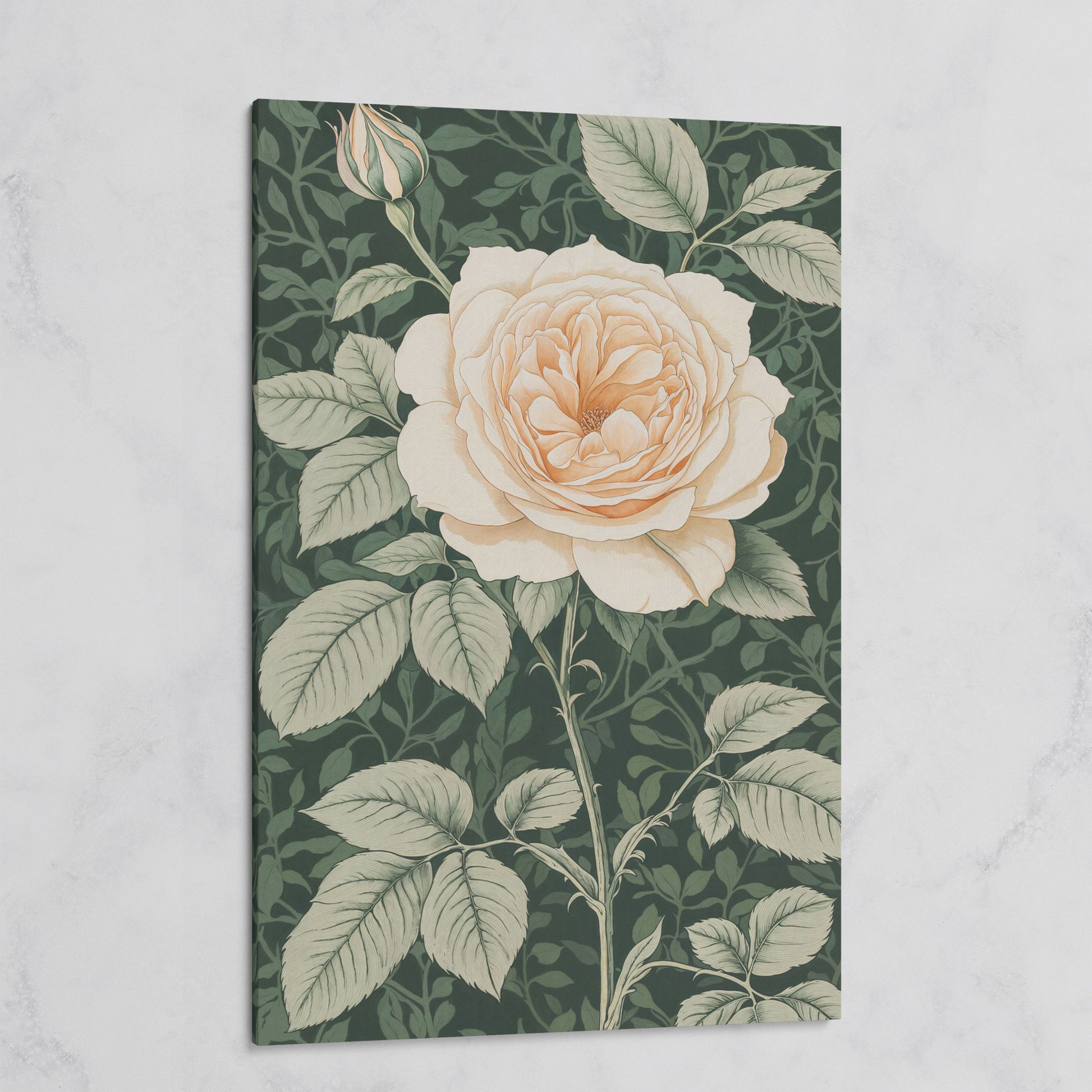 White Rose Canvas Print with Forest Green Background on gallery wrap