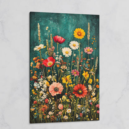 Wildflowers on Teal Canvas Print on gallery wrap