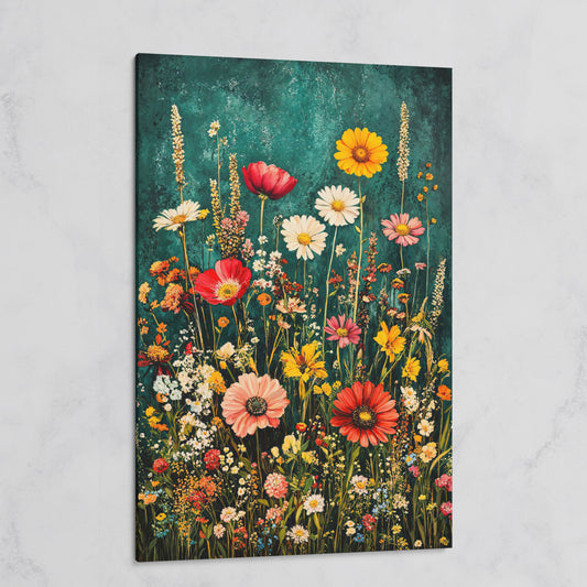 Wildflowers on Teal Canvas Print on gallery wrap