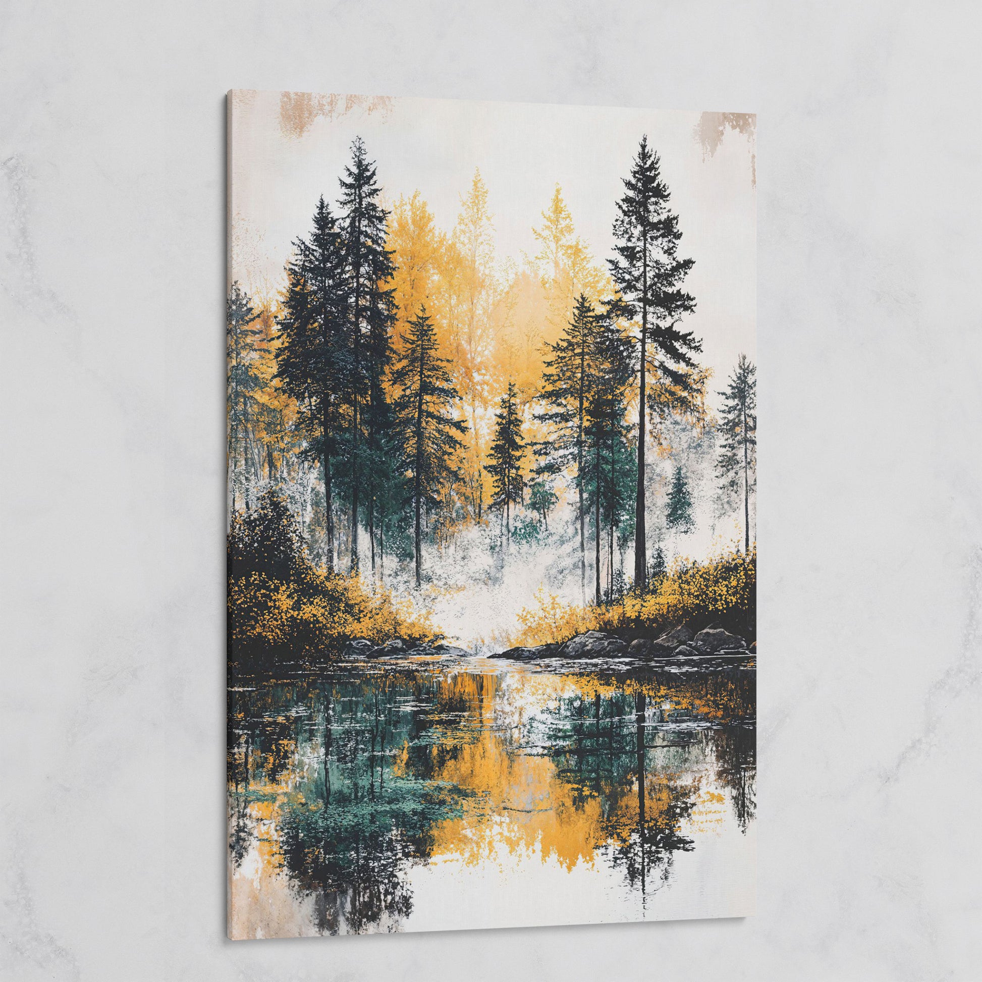 Autumn Forest Lake Reflection Canvas Wall Art on gallery wrap