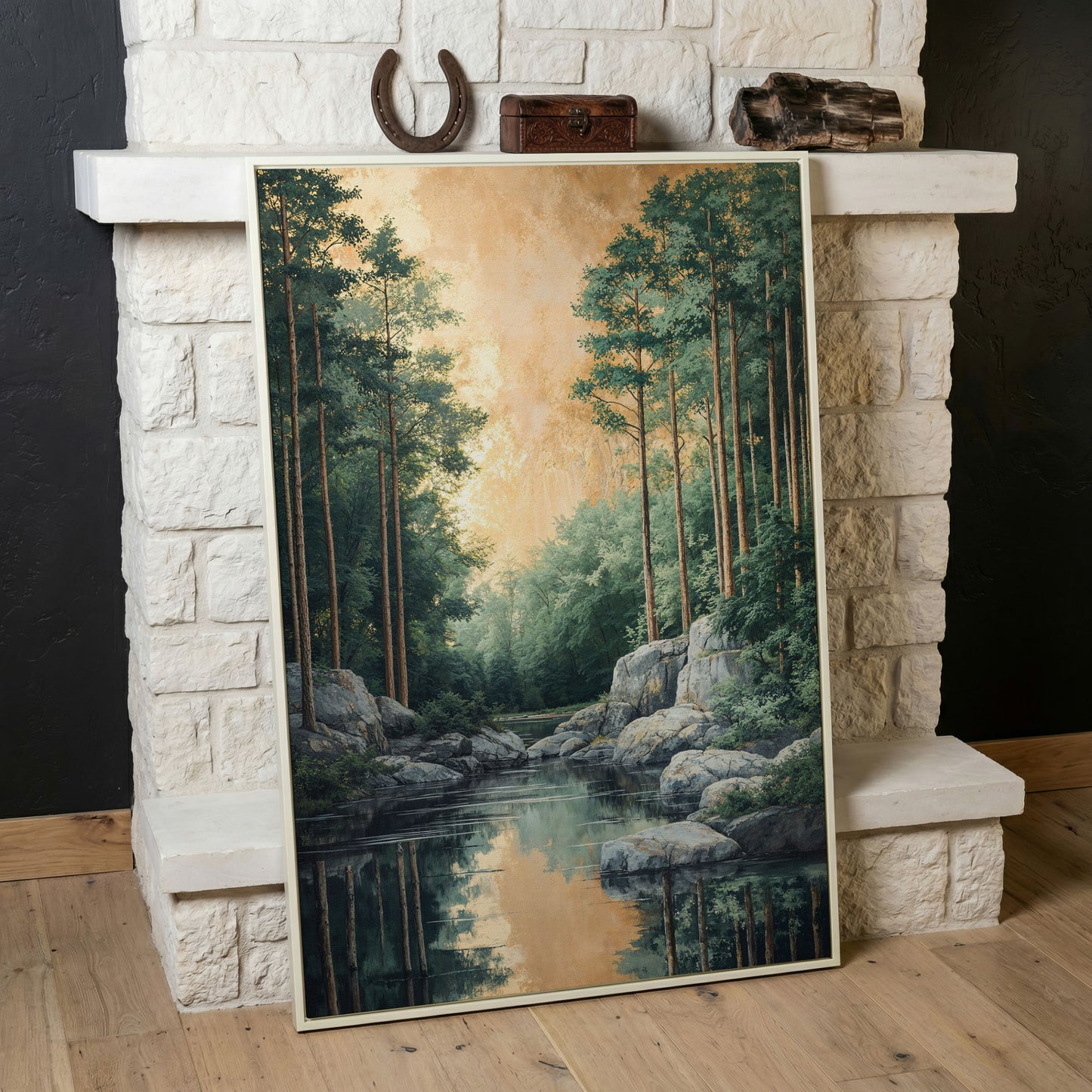 River and Forest Canvas Print in white floating frame