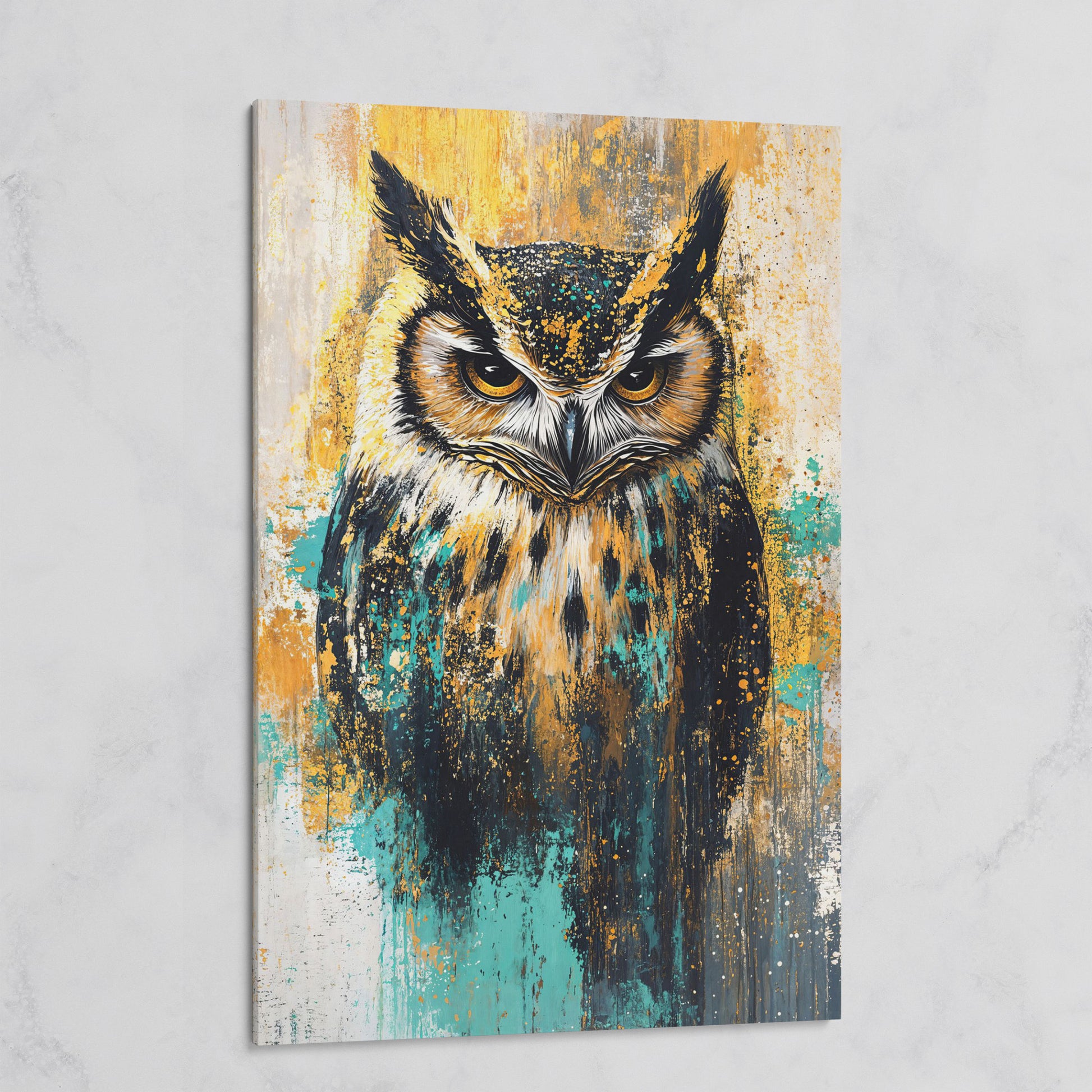 Bold Owl Portrait Canvas Wall Art, Wildlife Bird Print on gallery wrap