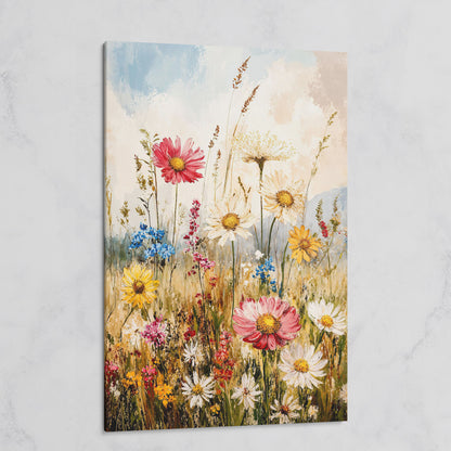 Wildflower Meadow Canvas Wall Art | Daisies in Bloom on gallery wrap